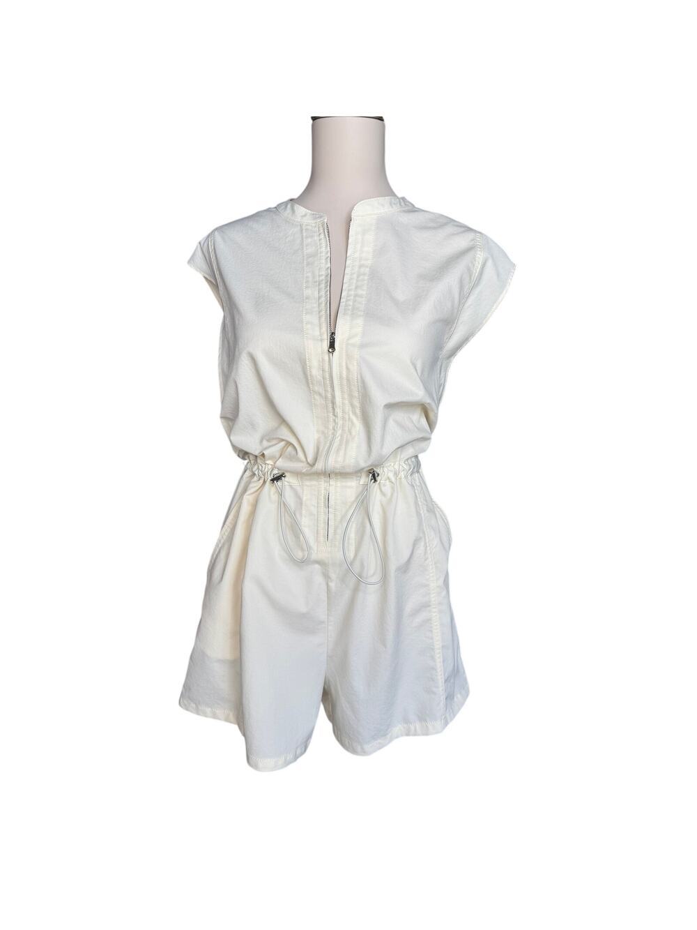 Calia Ivory Utility Romper Large Zip Front Drawstring Pockets Athleisure